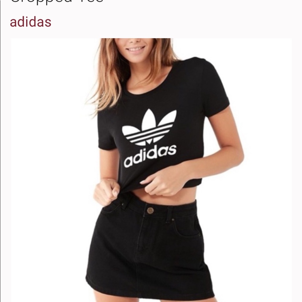 adidas Black Cropped Logo Tee with White Trefoil
